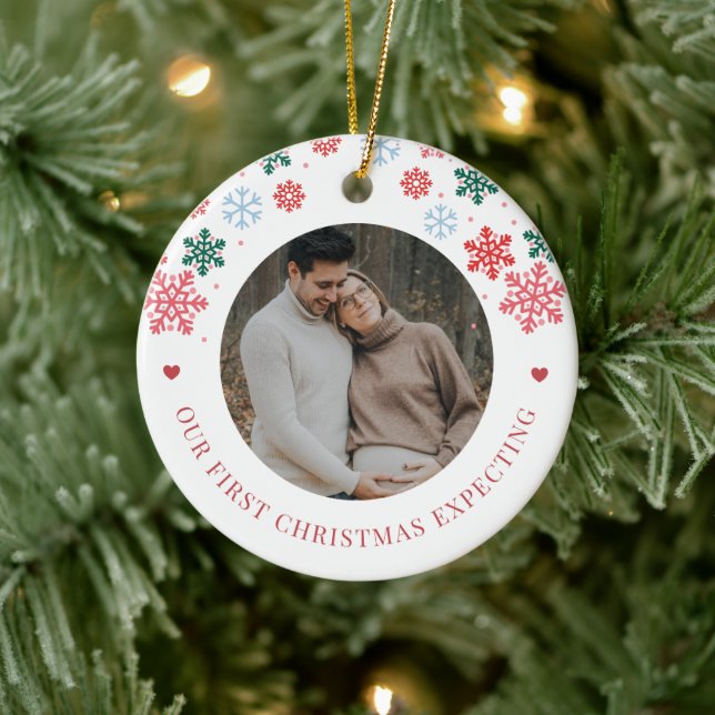 First Christmas Expecting 2 Pregnancy Photos Red Ceramic Tree Decoration (Tree)