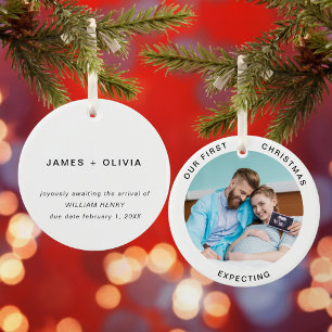 First Christmas Expecting Minimal Photo Ceramic Tree Decoration