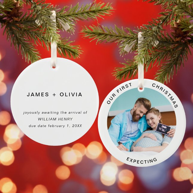 First Christmas Expecting Minimal Photo Ceramic Tree Decoration (Creator Uploaded)