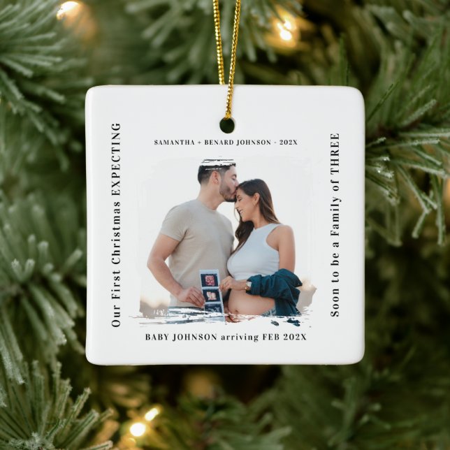First Christmas Expecting Pregnancy Announcement  Ceramic Ornament (Tree)