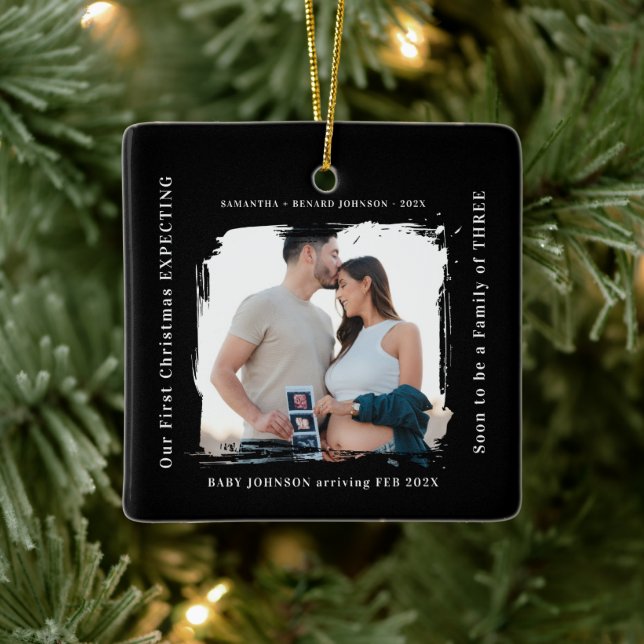 First Christmas Expecting Pregnancy Announcement  Ceramic Ornament (Tree)