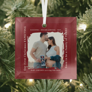 First Christmas Expecting Pregnancy Announcement  Glass Tree Decoration