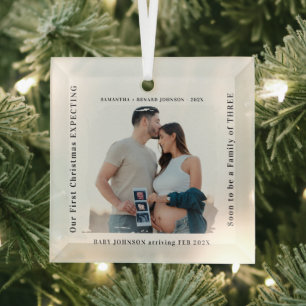 First Christmas Expecting Pregnancy Announcement  Glass Tree Decoration