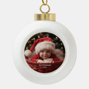First Christmas Family Customisable Snowflake  Ceramic Ball Christmas Ornament