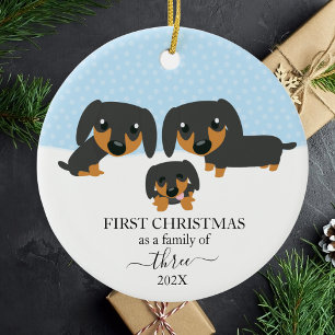 First Christmas Family Of 3 Dachshund Christmas Ceramic Tree Decoration