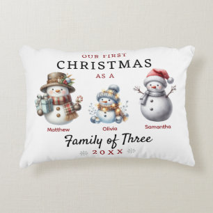 First Christmas Family of 3 Snowman Decorative Cushion