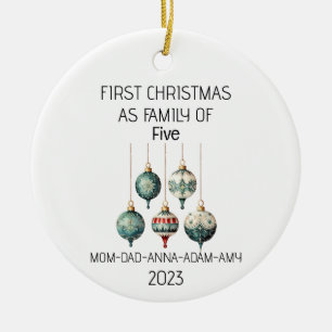 First Christmas Family of Five Vintage Ornament