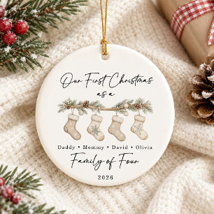 First Christmas Family of Four Custom Ceramic Tree Decoration