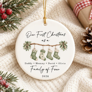 First Christmas Family of Four Custom Ceramic Tree Decoration