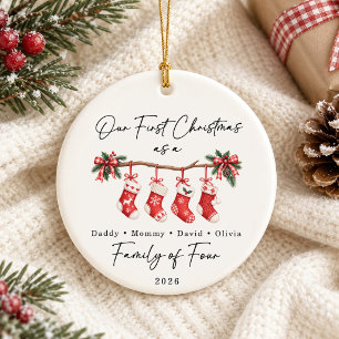 First Christmas Family of Four Custom Ceramic Tree Decoration
