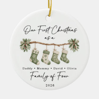 First Christmas Family of Four Custom Ceramic Tree Decoration