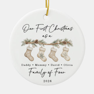 First Christmas Family of Four Custom Ceramic Tree Decoration
