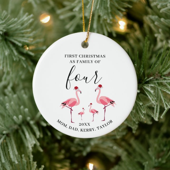 First Christmas Family of Four Cute Flamingo Ceramic Tree Decoration (Tree)