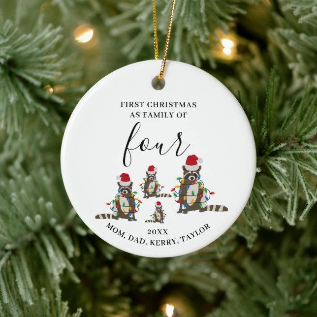 First Christmas Family of Four Cute Racoon  Ceramic Tree Decoration (Tree)