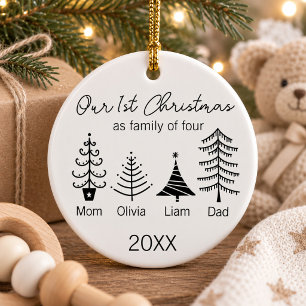 First Christmas Family of four Modern Tree Ceramic Tree Decoration