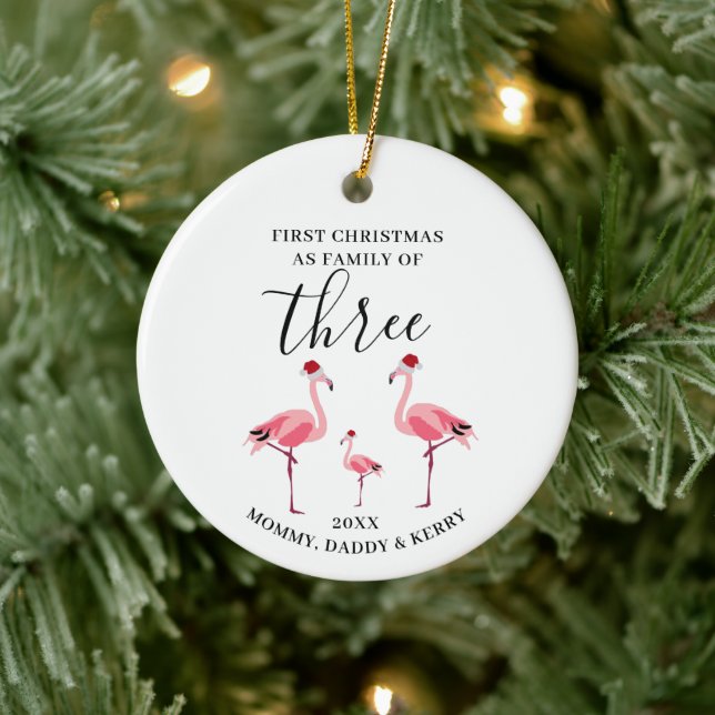 First Christmas Family of Three Cute Flamingo Ceramic Tree Decoration (Tree)