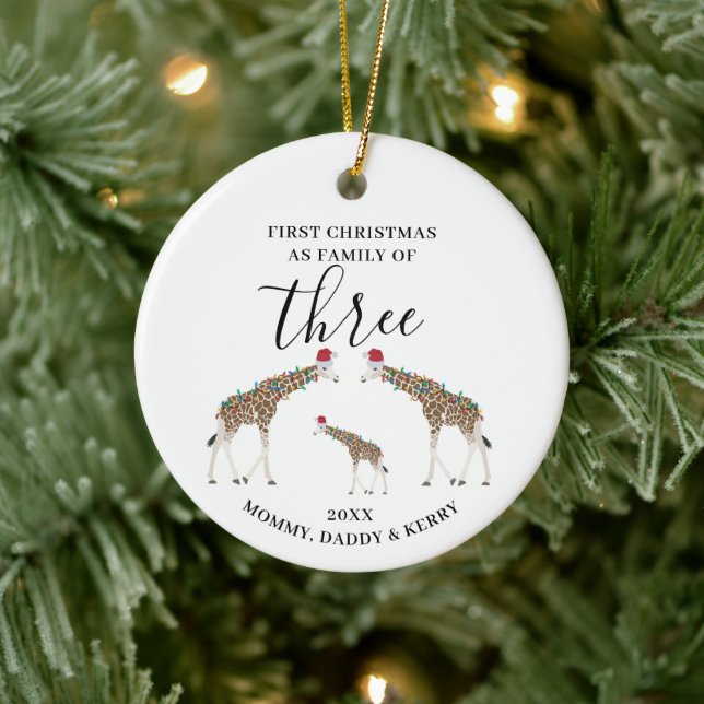 First Christmas Family of Three Cute Giraffes Ceramic Tree Decoration (Tree)