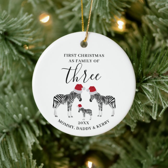 First Christmas Family of Three Cute Zebra Ceramic Tree Decoration (Tree)