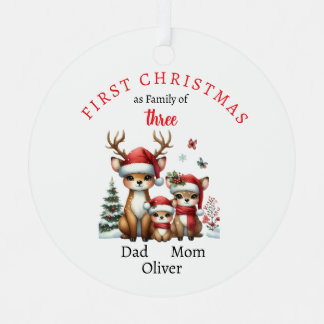 First Christmas family of three Keepsake Photo Metal Tree Decoration