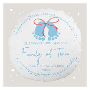 First Christmas Family of Three Personalised  Round Cushion