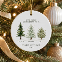 First Christmas Family of Three Personalised Trees