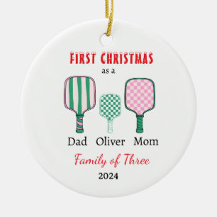 First Christmas family of three Photo Keepsake Ceramic Tree Decoration