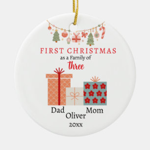 First Christmas family of three Photo Keepsake Ceramic Tree Decoration