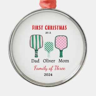 First Christmas family of three Photo Keepsake Metal Tree Decoration