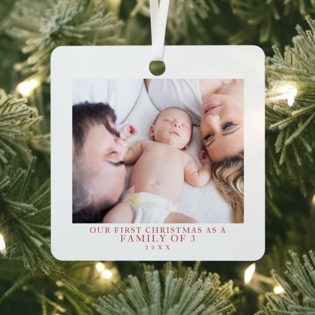 First Christmas Family of Three Photo Metal Tree Decoration (Insitu)