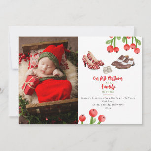 First Christmas Family of Three Shoes Photo Holiday Card
