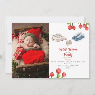 First Christmas Family of Three Sneakers Photo Holiday Card