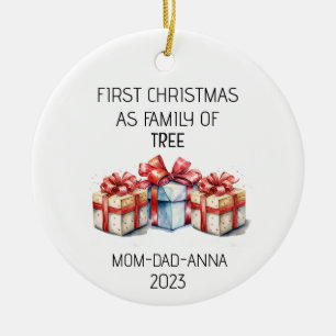First Christmas Family of Tree Presents Ceramic Tree Decoration