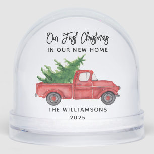 First Christmas Family Photo Red Truck Christmas Snowglobe