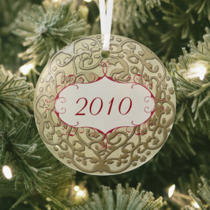 First Christmas for Newly Weds Gold Scroll Glass Tree Decoration