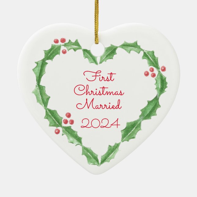 First Christmas for Newlyweds Ceramic Ornament (Back)