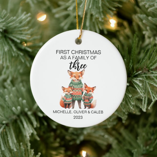 First Christmas Fox Family of Three Ceramic Tree Decoration (Tree)