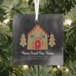 First Christmas Gingerbread New Home Chalkboard Glass Tree Decoration<br><div class="desc">“Home Sweet New Home”. Here’s a wonderful way celebrate your 1st Christmas in your new home with this adorable, whimsical, chic, simple, modern, custom name Christmas glass ornament. A cute gingerbread house, cookie trees and playful script typography overlay a rustic chalkboard background. Personalise with your names and year. Choose various...</div>