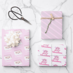First Christmas Girls Pink Custom  Wrapping Paper Sheet