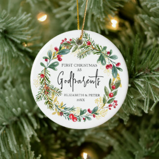 First Christmas Godparents Ceramic Tree Decoration