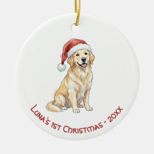 First Christmas Golden Retriever watercolor Ceramic Tree Decoration