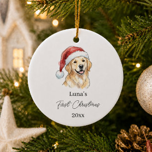 First Christmas Golden Retriever watercolor Ceramic Tree Decoration