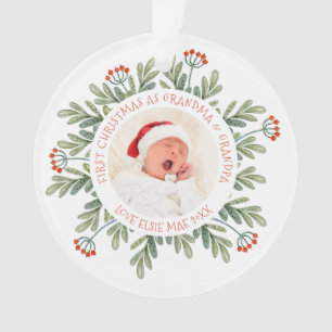 First Christmas Grandma Grandpa Photo Names Leaves Ornament
