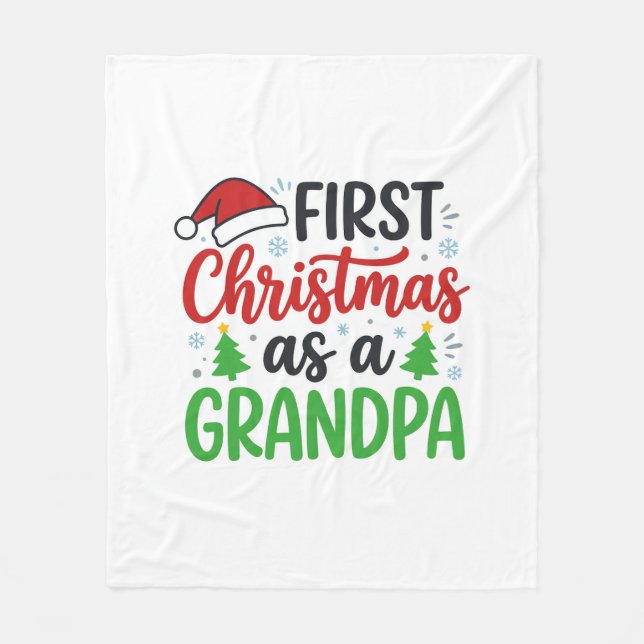 First Christmas Grandpa Santa Hat Fleece Blanket (Front)
