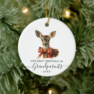 First Christmas Grandparents baby deer double side Ceramic Tree Decoration