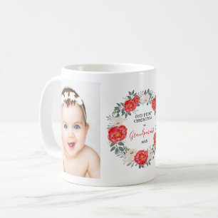 First Christmas Grandparents Floral Photo Holiday Coffee Mug