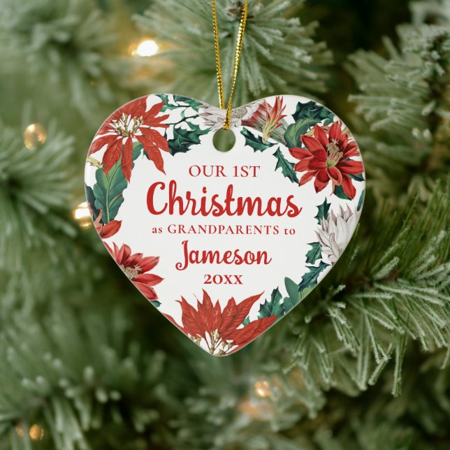 First Christmas Grandparents Floral Wreath Photo Ceramic Tree Decoration (Tree)
