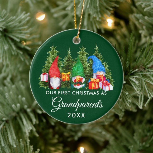 First Christmas Grandparents Gnomes Trees Green Ceramic Tree Decoration (Tree)