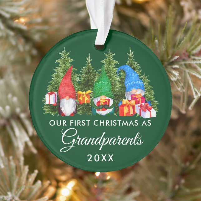 First Christmas Grandparents Gnomes Trees Green Ornament (Tree)