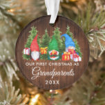 First Christmas Grandparents Gnomes Wood Trees Ornament<br><div class="desc">Our First Christmas as Grandparents Colourful Fun Watercolor Gnomes with Pine Trees Ornament - Rustic Country Wood</div>