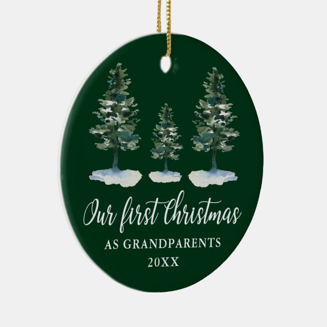 First Christmas Grandparents Green Pine PHOTO BACK Ceramic Tree Decoration (Right)